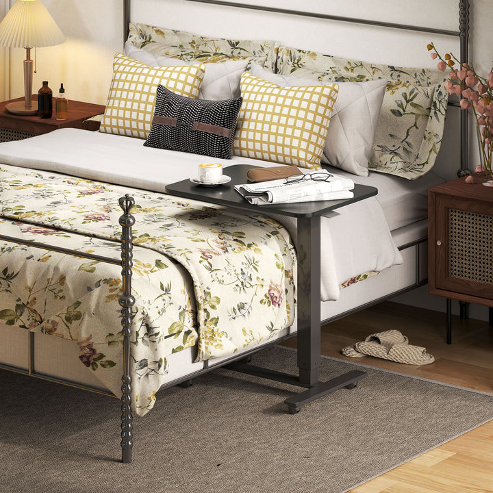 HOMCOM Pneumatic Standing Desk Adjustable Height, Mobile Stand Up Desk with Wheels, 43 Inch Portable Rolling Table, White