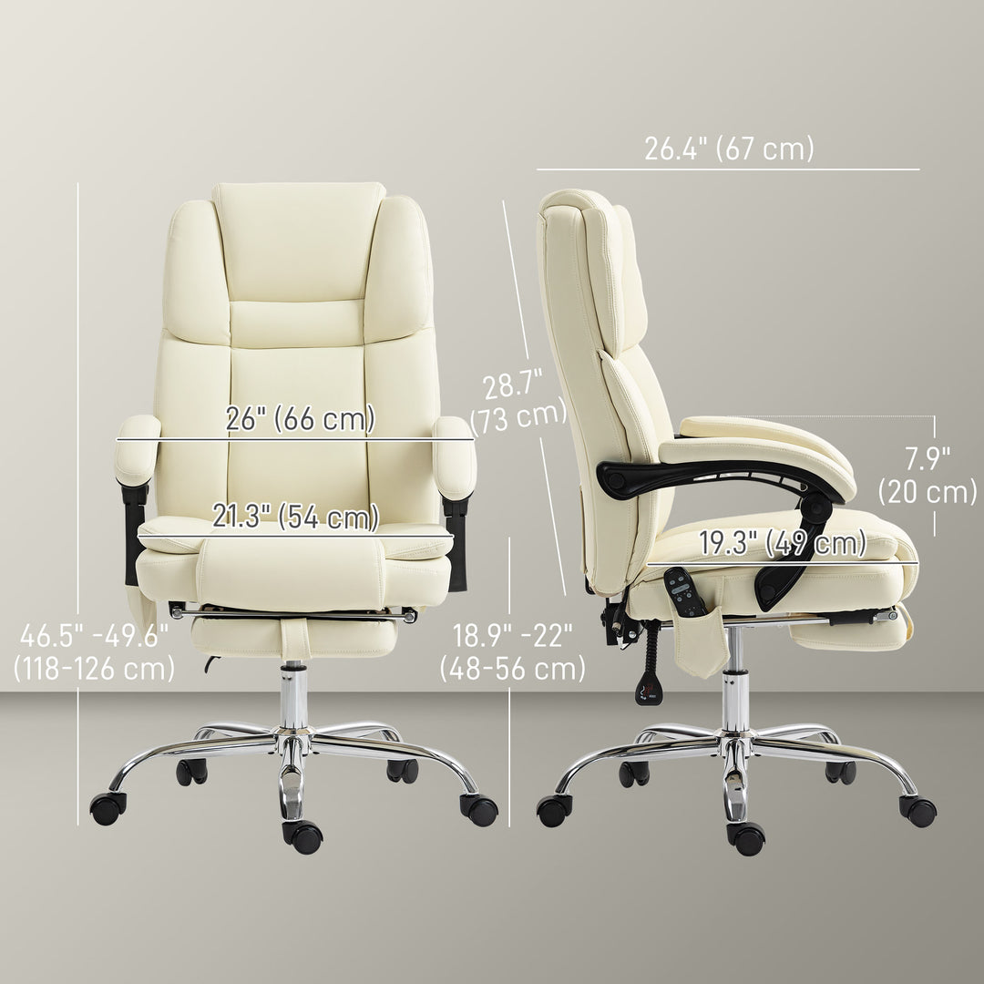 Vinsetto Massage Office Chair, Reclining Executive Office Chair with 6-Point Vibration, Footrest and High Back, White
