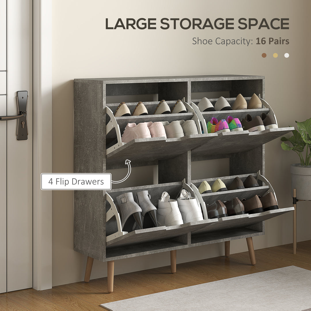 HOMCOM Shoe Storage Cabinet with 4 Flip Drawers and Adjustable Shelf, Shoe Cabinet for 8-16 Pairs of Shoes, Natural