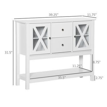 HOMCOM Modern Sideboard, Glass Door Buffet Cabinet with Storage Drawers and Adjustable Shelves, Console Table for Living Room, Kitchen, Entryway, White