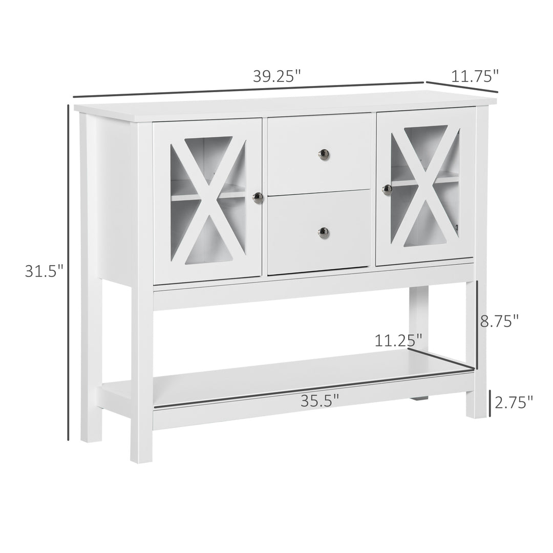 HOMCOM Modern Sideboard, Glass Door Buffet Cabinet with Storage Drawers and Adjustable Shelves, Console Table for Living Room, Kitchen, Entryway, White