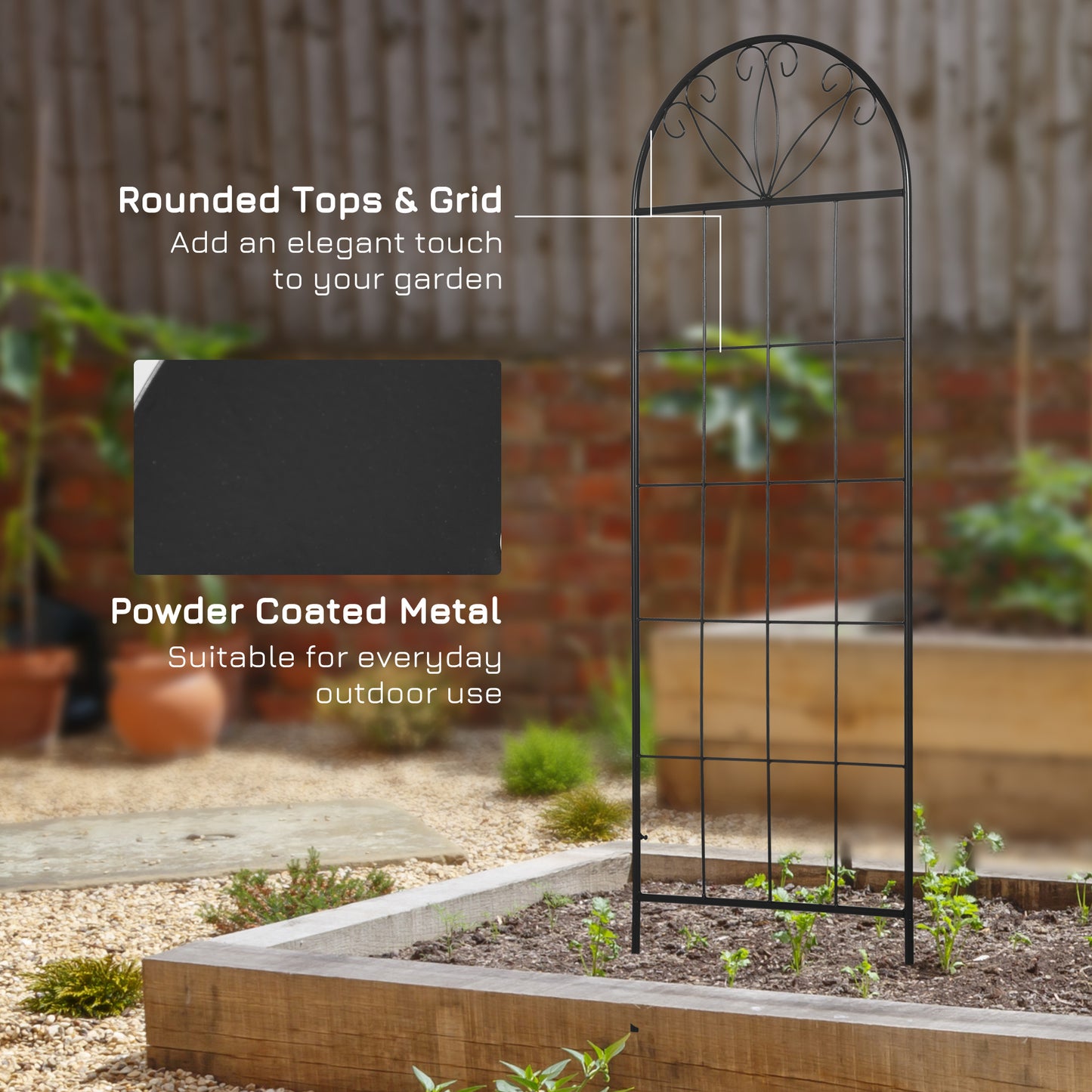 Outsunny Metal Garden Trellis Pack of 2 for Climbing Plants, Arched Grid Trellis Panels, 20" x 60", Black