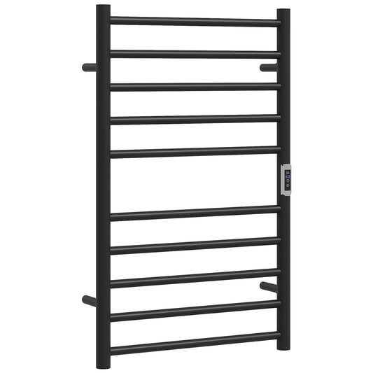 HOMCOM Wall Mounted Heated Towel Rack 10-Bar Electric Towel Warmer with Timer Adjustable Temperature Plug-in