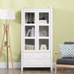HOMCOM Kitchen Pantry Cabinet, Freestanding Storage Cabinet with 3-tier Shelves, 2 Drawers and Glass Doors, White