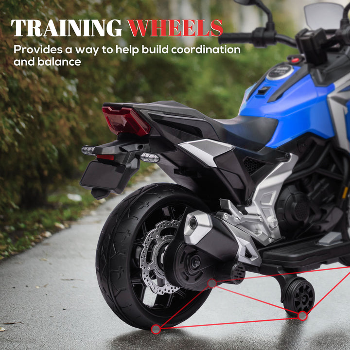 Qaba Honda Licensed 12V Ride on Motorbike for Kids with Headlights Music Training Wheels, for 3-6 Years, Blue