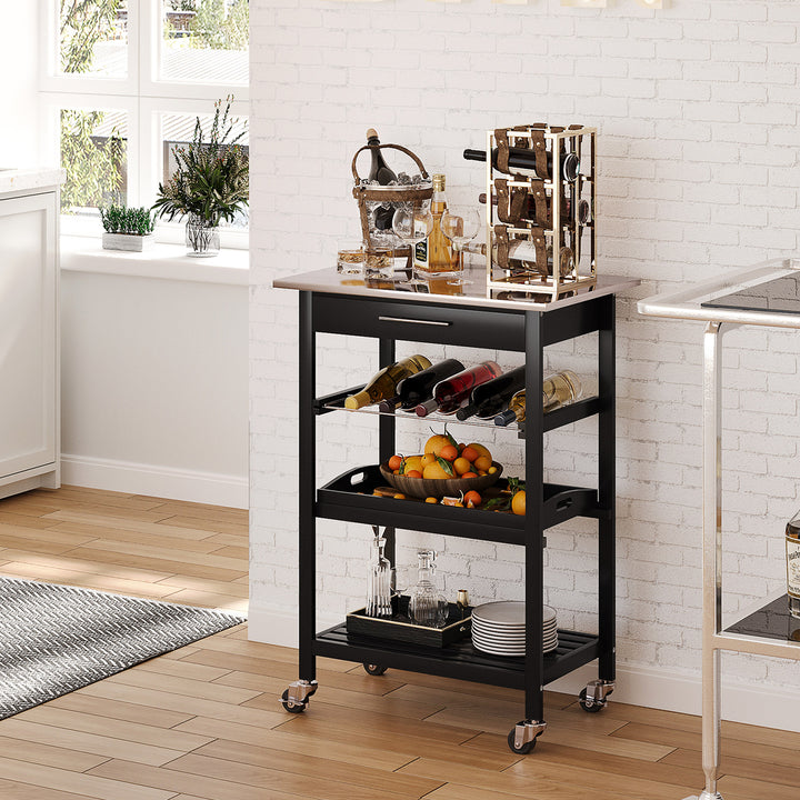 HOMCOM Room Essentials Portable Stainless Steel Top Kitchen Cart with Storage Drawer 3-Tier