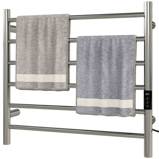 HOMCOM Towel Warmer, Stainless Steel Smart WiFi Heated Towel Rack, Wall Mounted with 6 Bars and Adjustable Temperature, Silver