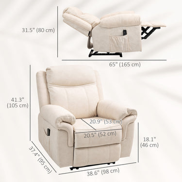 HOMCOM Manual Recliner Chair with Vibration Massage, Side Pockets, Microfibre Reclining Chair for Living Room, Cream White
