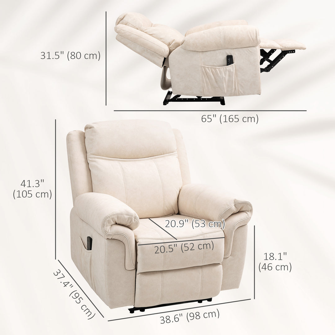 HOMCOM Manual Recliner Chair with Vibration Massage, Side Pockets, Microfibre Reclining Chair for Living Room, Cream White