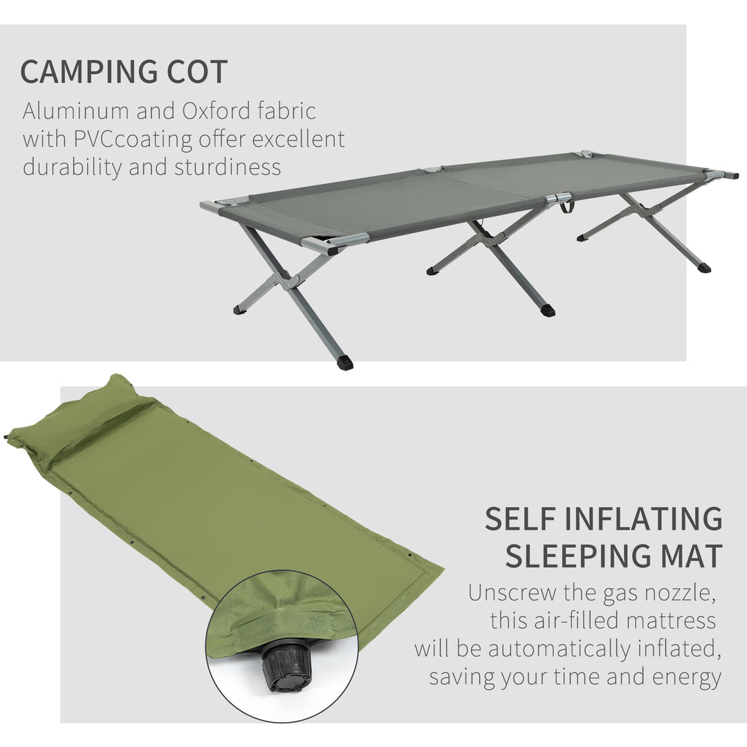 Outsunny Camping Tent Cot, Multifunctional Folding Tent Combo, Portable Off-Ground Tent Shelter with Self-Inflating Air Mattress and Carry Bag for 1 Person