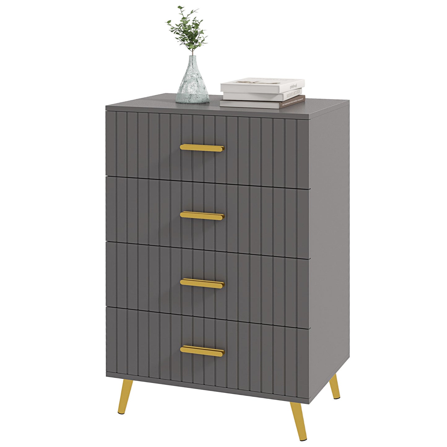 HOMCOM 3 Drawer Cabinet, Drawer Chest for Bedroom, Chest of Drawers with Aluminium Legs and Gold Handles, Dark Grey