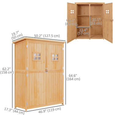 Outsunny 4x1.5ft Wooden Garden Storage Shed, Outdoor Tool Cabinet Organizer with Windows and Double Door, Nature Wood