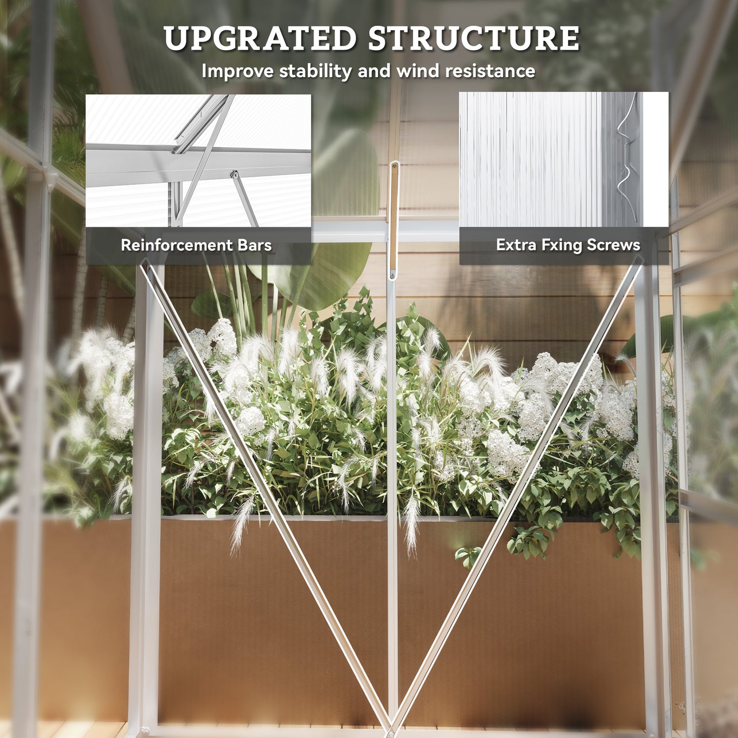 Outsunny 6' x 6' Walk-In Greenhouse, Polycarbonate Greenhouse with Sliding Door, Window, Aluminium Frame, Foundation, Silver