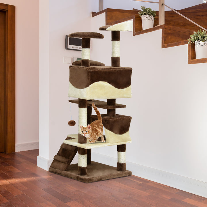 PawHut 53" Cat Tree Scratching Large Kitten Play House Multi-Level Activity Center Pet Furniture