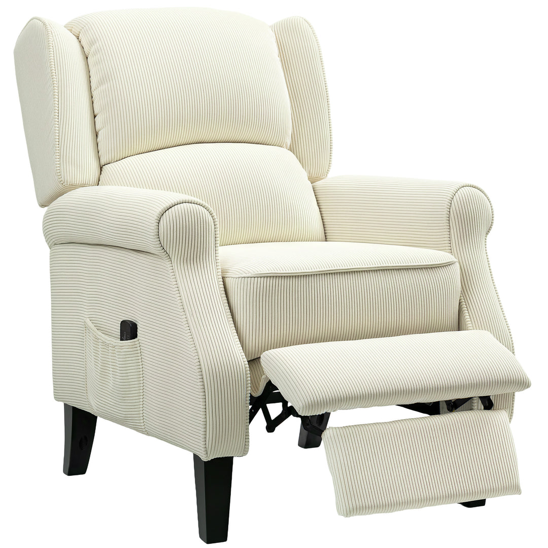 HOMCOM Push Back Recliner Chair, Vibration Massage Recliner for Living Room with Extendable Footrest, Remote, Pocket, Cream