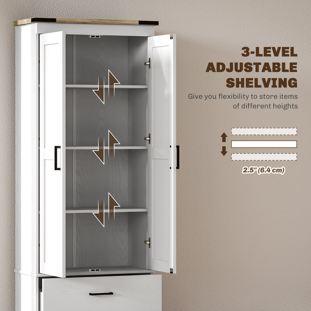HOMCOM 67" Tall Kitchen Pantry Storage Cabinet, Kitchen Pantry Cabinet with Doors, Drawers and Adjustable Shelves, Cream White