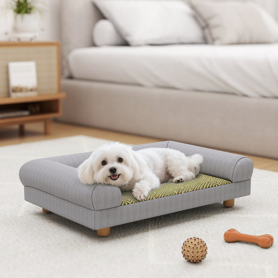 PawHut Pet Sofa, Dog Couch Bed for Small Dogs, Elevated Pet Sofa with Solid Feet for Indoor Kittens, Grey
