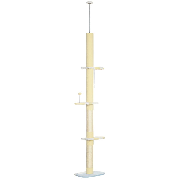 PawHut 87"-102" Floor to Ceiling Cat Tree w/ Sisal Scratching Posts, Anti-tip Kit, Perches, Toy Ball, Yellow
