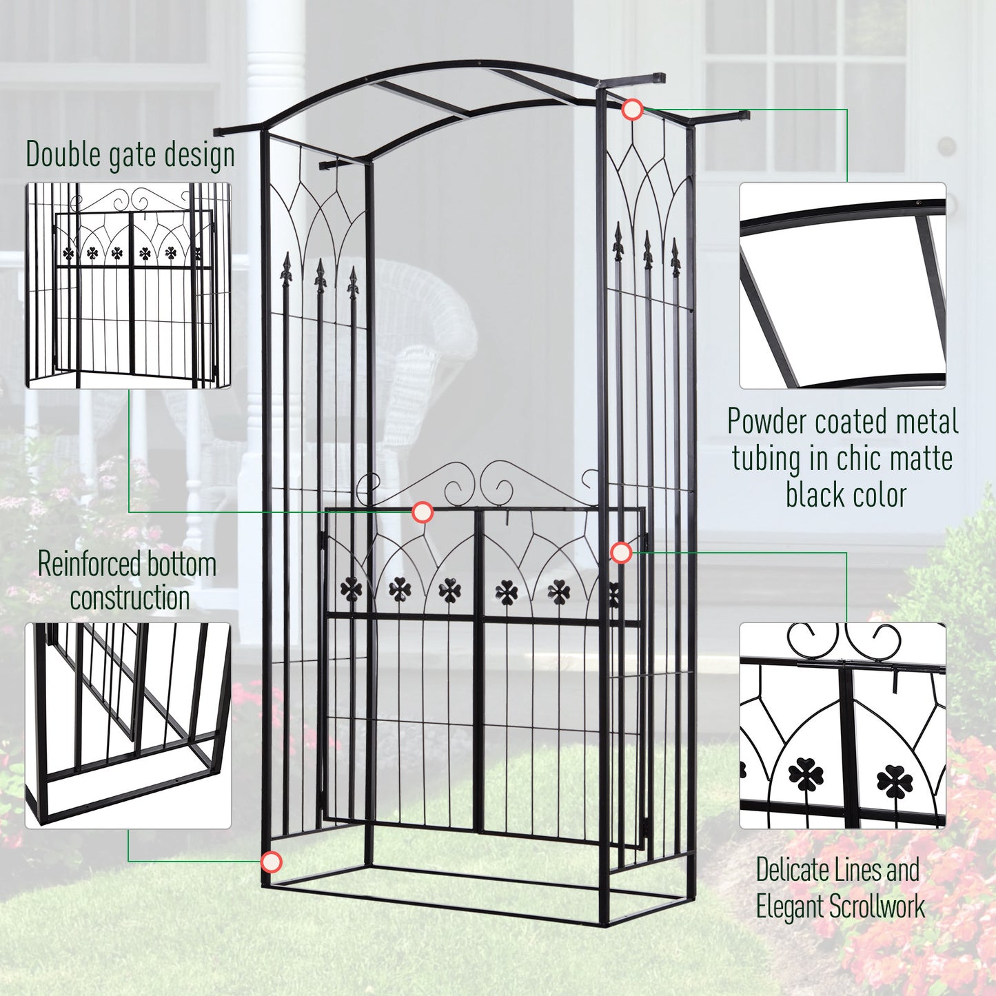 Outsunny 7Ft Outdoor Garden Arbor, Wedding Arch for Ceremony, Trellis with Scrollwork Design, Ideal for Climbing Vines and Plants, Black