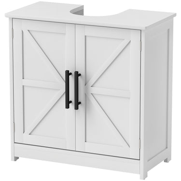 HOMCOM Farmhouse Pedestal Sink Storage Cabinet, Bathroom Under Sink Cabinet with 2 Barn Doors and Adjustable Shelf, White