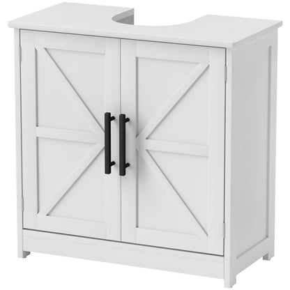 HOMCOM Farmhouse Pedestal Sink Storage Cabinet, Bathroom Under Sink Cabinet with 2 Barn Doors and Adjustable Shelf, White