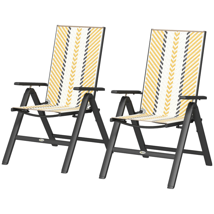 Outsunny Outdoor Wicker Chairs Set of 2 with 5-Position Adjustable Backrest, Armrest, Steel Frame, Orange
