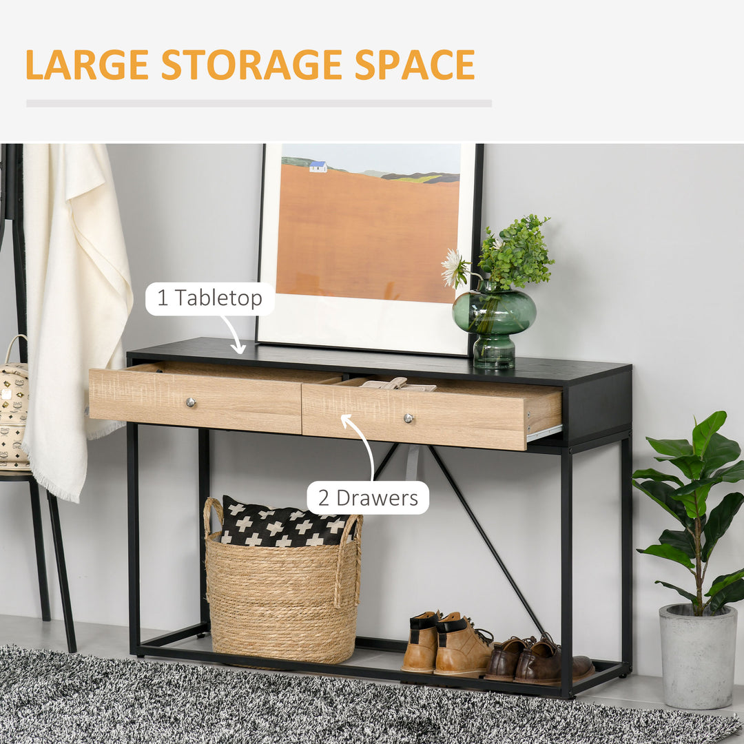 HOMCOM Console Table, Hallway Table with 2 Drawers, Steel Frame Sofa Table for Entrance and Living Room, Black