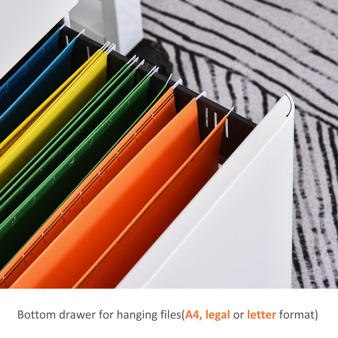 Vinsetto Metal Filing Cabinet 3 Drawer, Mobile Office Cabinet with Wheels for Legal, Letter, A4 File, Black