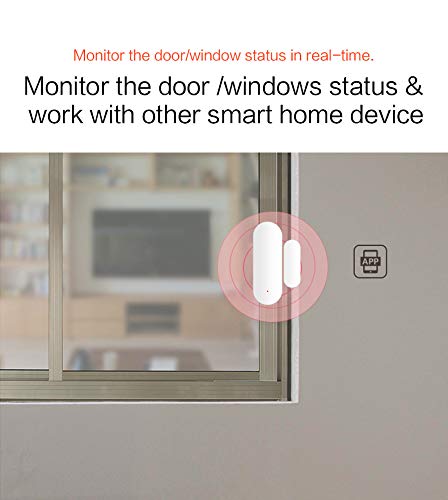 ZigBee Door and Window Contact Sensor, Wireless Smart Home Security Device, White, Battery-Powered