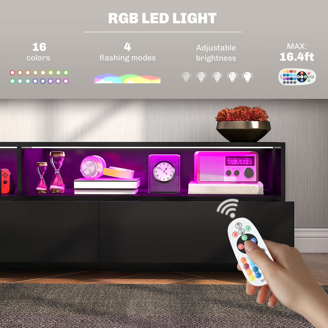 HOMCOM LED Lighted TV Stand for TVs up to 75", Modern TV Cabinet with Storage Drawers for Living Room, High Gloss White