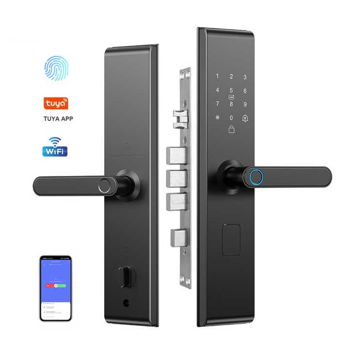 Smart Digital Door Lock, Electronic Keypad Entry Handle Lock in Matte Black, Touch Screen Keyless Security Lock for Home
