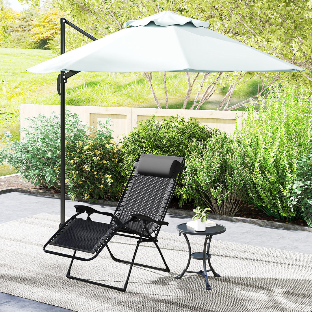 Outsunny Wicker Folding Lounge Chair with Adjustable Backrest, Rattan Recliner Chair with Headrest & Side Table Tray, Black