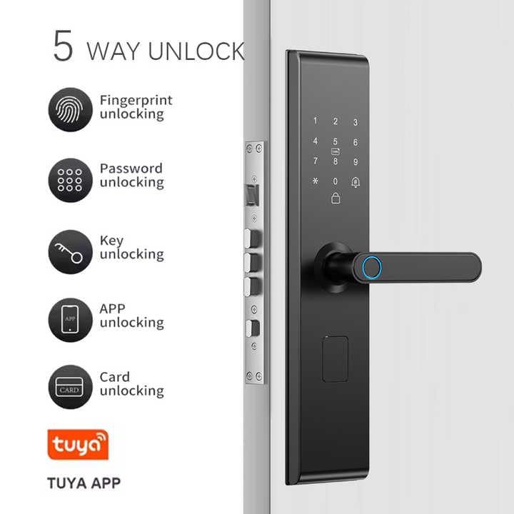Smart Digital Door Lock, Electronic Keypad Entry Handle Lock in Matte Black, Touch Screen Keyless Security Lock for Home
