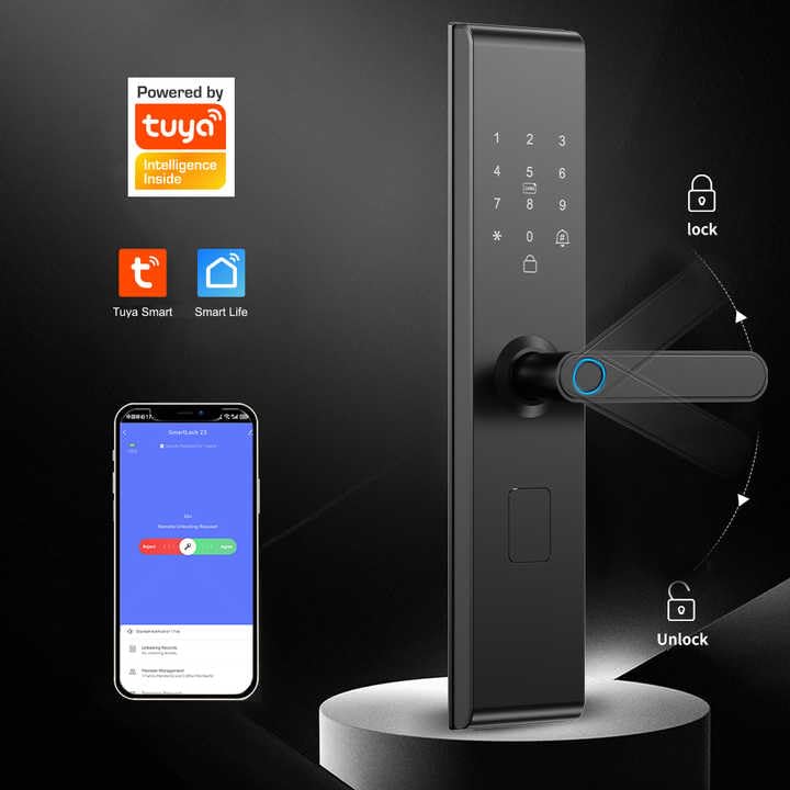Smart Digital Door Lock, Electronic Keypad Entry Handle Lock in Matte Black, Touch Screen Keyless Security Lock for Home