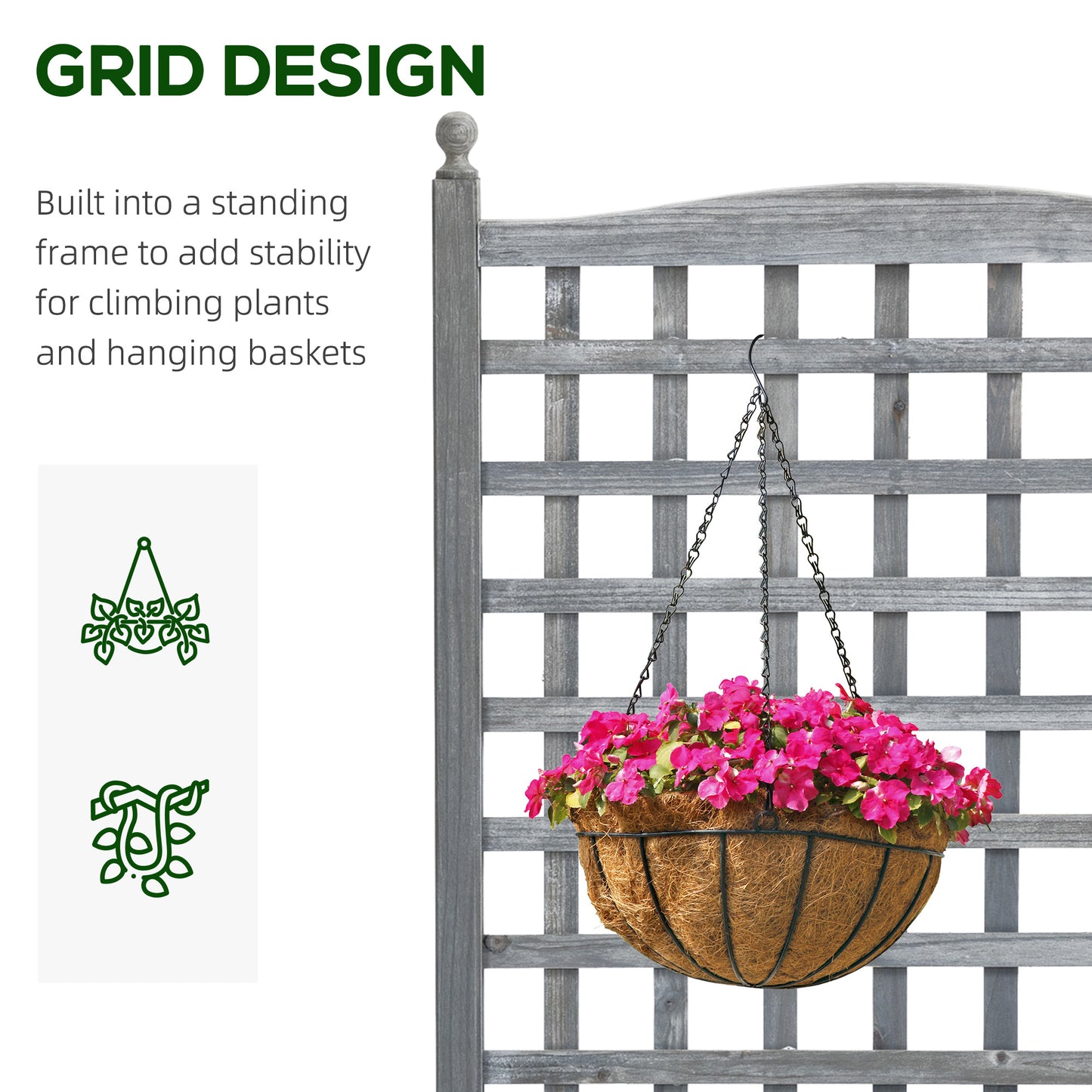 Outsunny Raised Garden Bed with Trellis, Wood Planter Box for Garden, Free Standing Flower Bed, 25.2" x 11" x 47.2" Brown