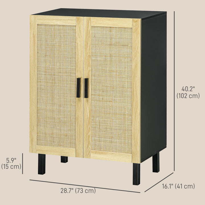 HOMCOM Boho Sideboard, Buffet Cabinet with Storage, Accent Cabinet with 2 Rattan Doors and Adjustable Shelves, Black
