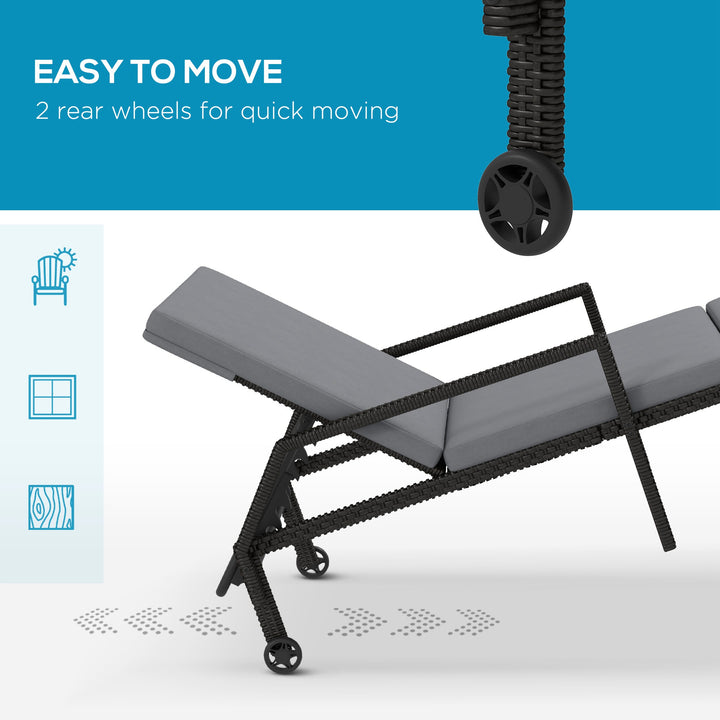 Outsunny Wicker Chaise Lounger with 5-Level Adjustable Backrest, Light Grey