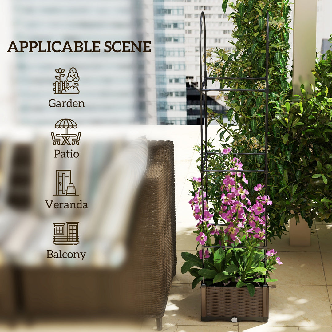 Outsunny Raised Garden Bed with Tomato Planter Cage, Plastic Planter Box with Trellis, Self-Watering Disk, Drainage Holes for Climbing Plants