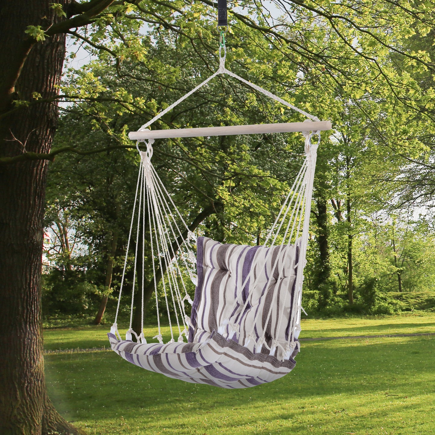 Outsunny Portable Hanging Woven Hammock Seat Rope Swing Chair Sleeping Bed for Outdoor Garden Yard Camping Blue