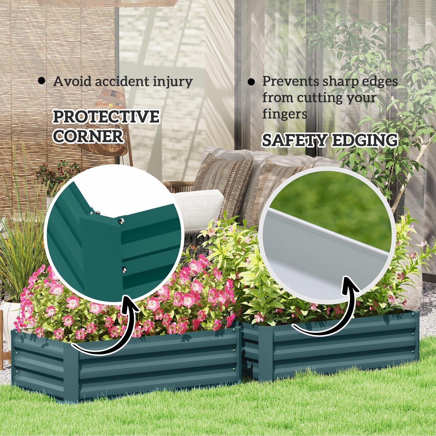 Outsunny Set of 2 Galvanized Raised Beds for Garden, Outdoor Planter Box for Flowers, Herbs and Vegetables, Green