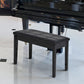 HOMCOM Classic Piano Bench Stool, PU Leather Padded Keyboard Seat with Rubber Wood Legs and Music Storage Compartment, Banded Seat, Black