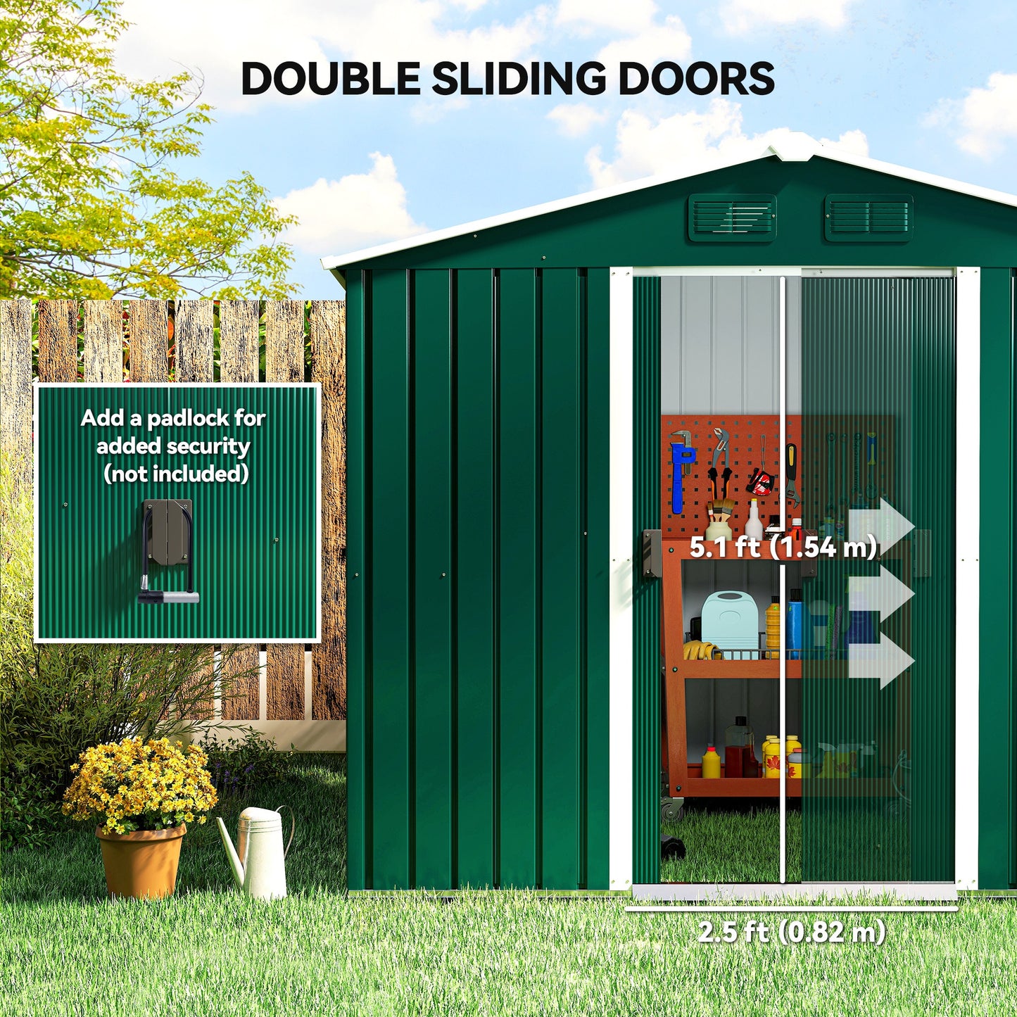 Outsunny 8' x 6' Outdoor Storage Shed, Metal Garden Tool Storage House with Lockable Sliding Doors and Vents for Backyard Patio Lawn, Charcoal Grey