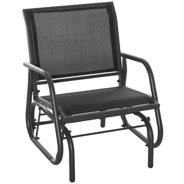 Outsunny Patio Glider with Breathable Mesh Fabric Seat & Backrest, Metal Frame Outdoor Glider Swing Chair with Armrests, Black