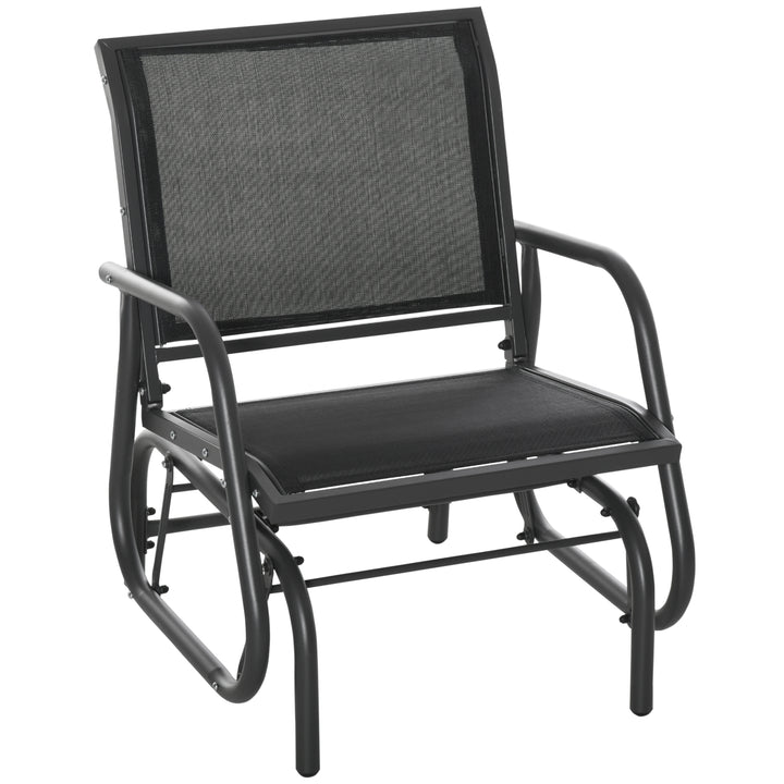 Outsunny Patio Glider with Breathable Mesh Fabric Seat & Backrest, Metal Frame Outdoor Glider Swing Chair with Armrests, Black