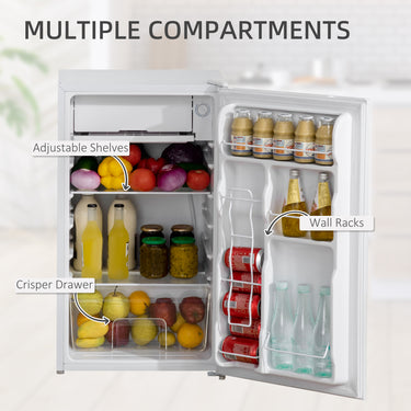 HOMCOM Compact Refrigerator, Mini Fridge with Freezer, Adjustable Shelf, Mechanical Thermostat and Reversible Door, White