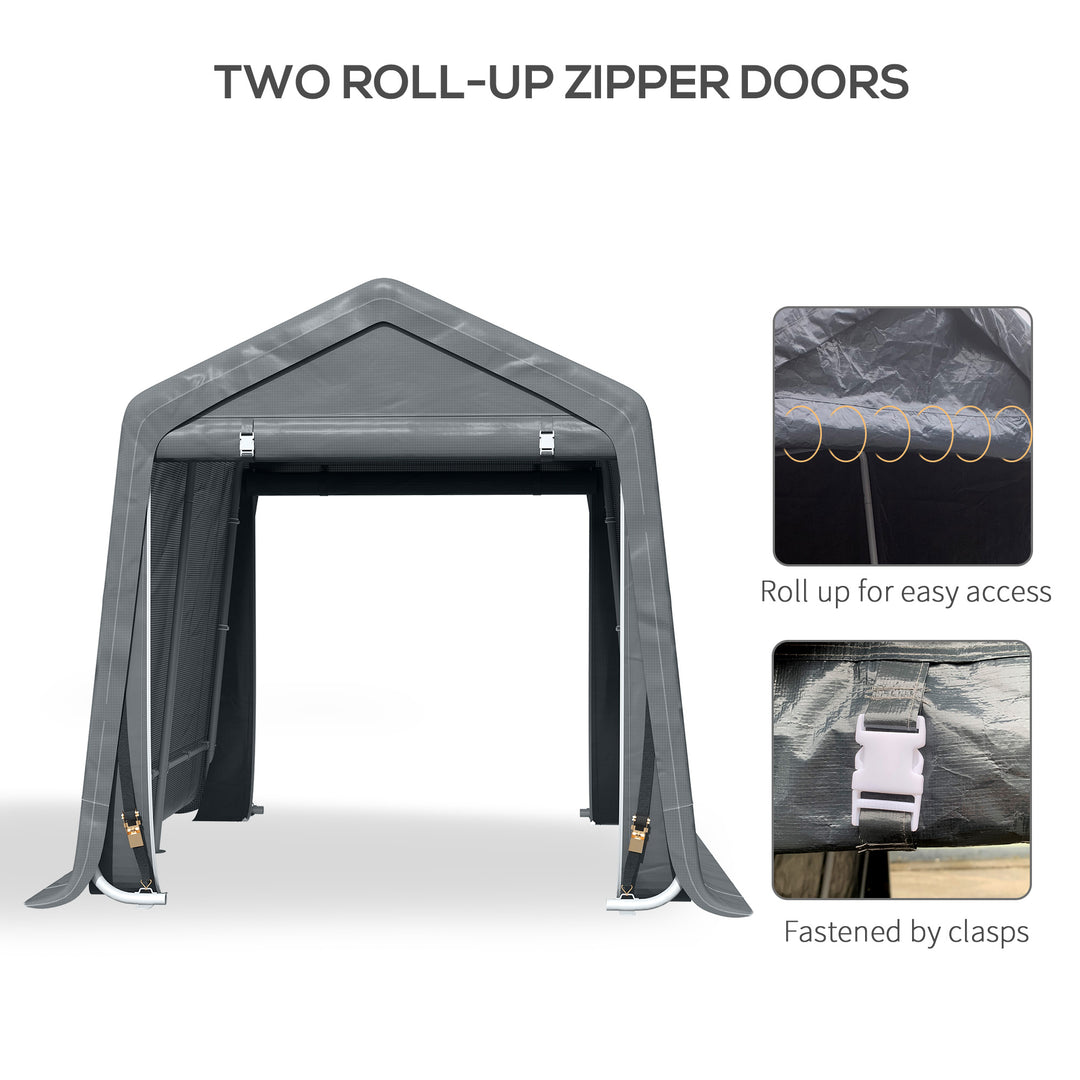 Outsunny 9.2' x 7.9' Garden Storage Tent, Patio Storage Shelter w/ Metal Frame and Double Zipper Doors, Dark Grey