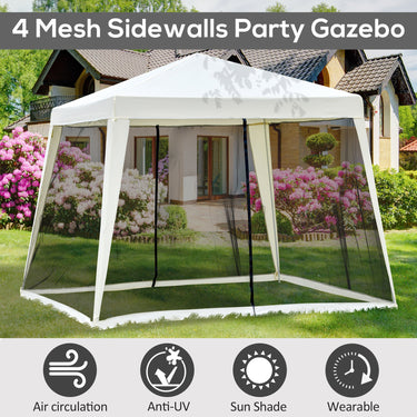 Outsunny 10x10ft Gazebo Tent Pop Up Canopy Tent Netting Patio Canopy Outdoor Party Activity Sun Shade Garden Sun Shelter w/ Mesh Screen Walls Beige