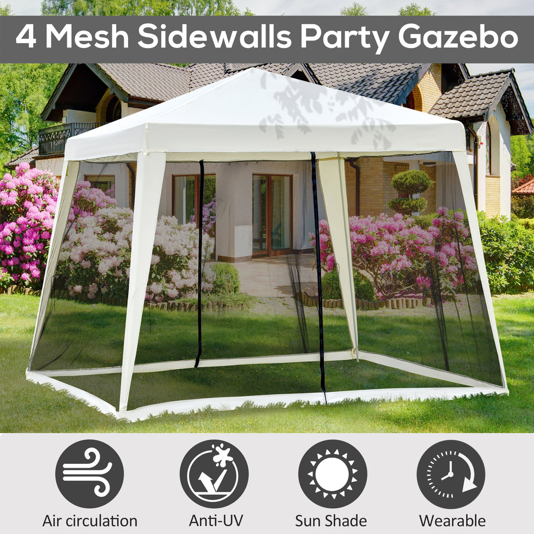 Outsunny 10x10ft Gazebo Tent Pop Up Canopy Tent Netting Patio Canopy Outdoor Party Activity Sun Shade Garden Sun Shelter w/ Mesh Screen Walls Beige