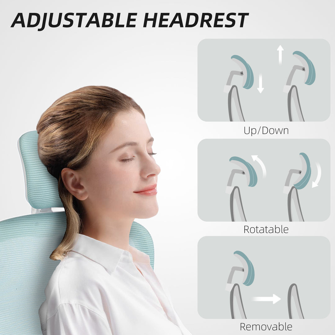 HOMCOM Ergonomic Mesh Office Chair, High Back Desk Chair with Rotatable Headrest, Flip-Up Armrests, Lumbar Support, Grey