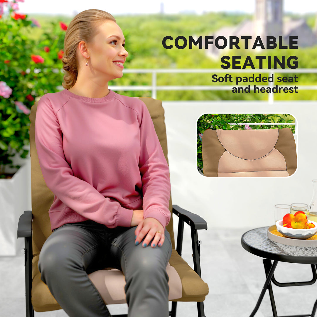 Outsunny 3pc Patio Foldable Rocking Chair Set, Outdoor Rocking Chairs and Table Bistro Set w/ Padded Seat, Headrest, Backrest for park, backyard, garden, Red